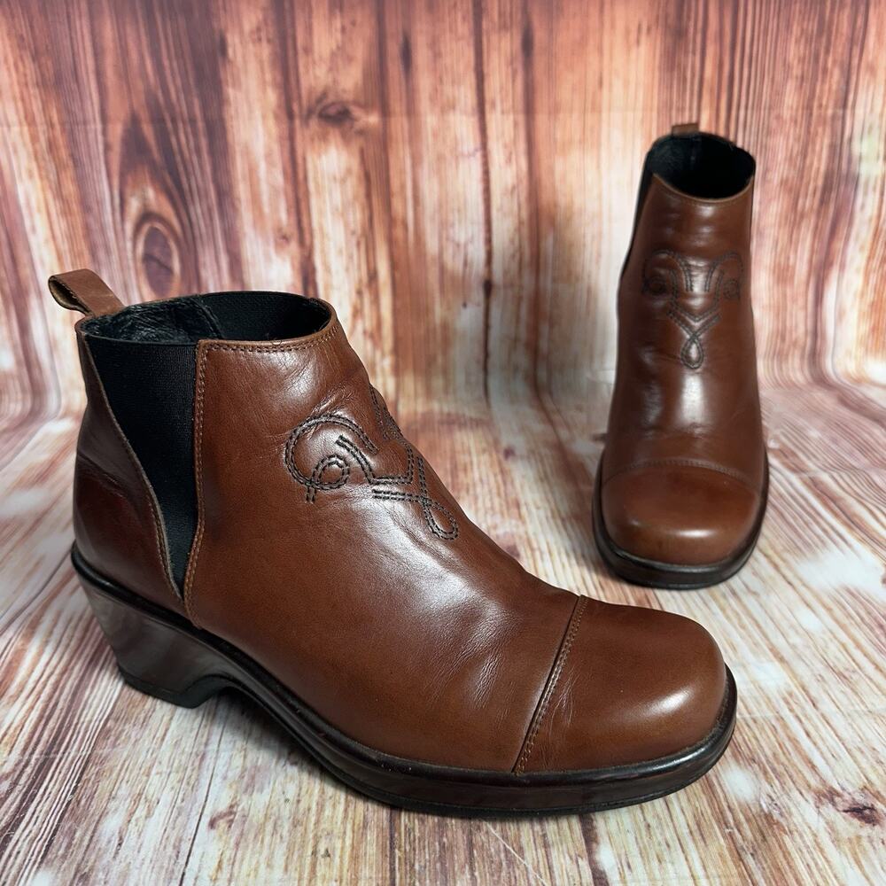 Dansko Brown Leather Ankle Boot Sz 40 US 10-10.5 Chelsea Bootie Block Heel Shoes
